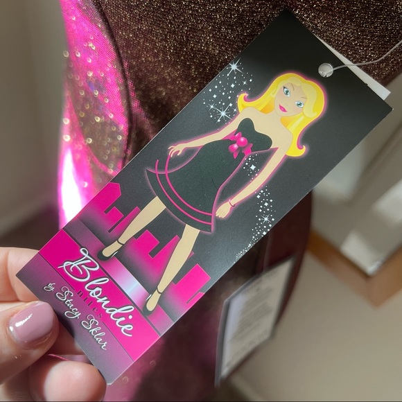 Prom Formal Dress Gown Bodycon Bronze Pink Shimmer by Stacy Sklar - Picture 12 of 13